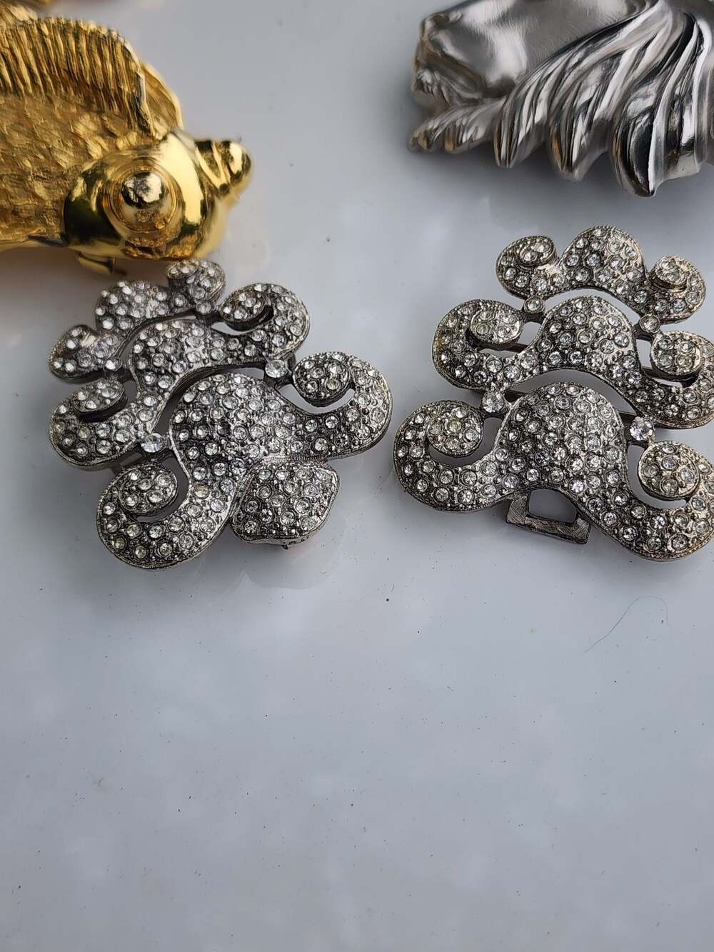 Vintage R.J. Graziano Rhinestone Scroll Belt Buckle Set